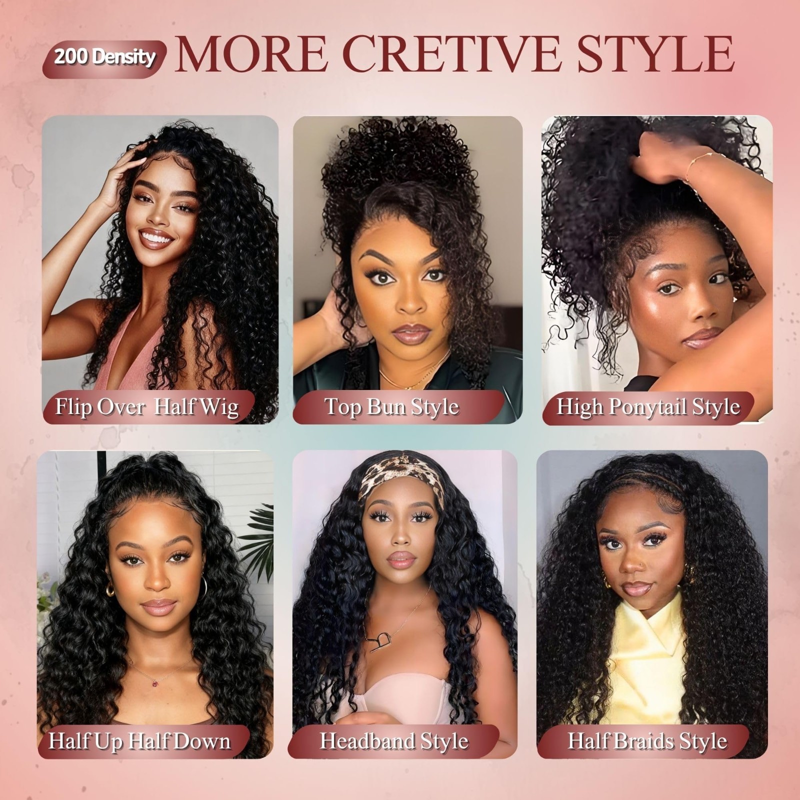 24″ Deep Wave Half Wig Human Hair – Glueless Curly, 200% Density, Easy Wear, Nat