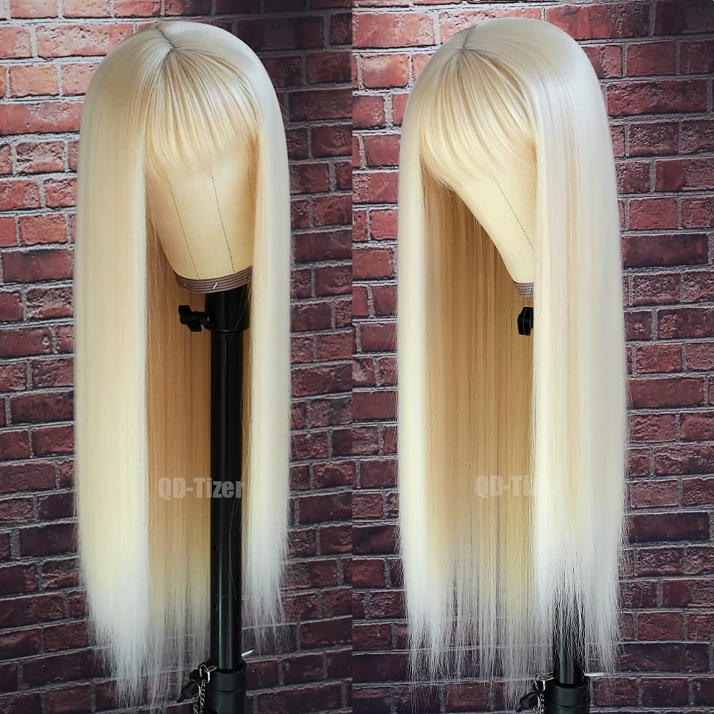 #613 Blonde Long Straight Synthetic Hair Wigs with Bangs Women’s Costume Wig …