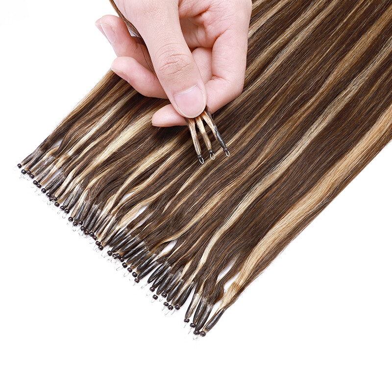 Thick Nano Ring Tip Hair Extensions Microlink Loop Real Human Remy Hair Caramel