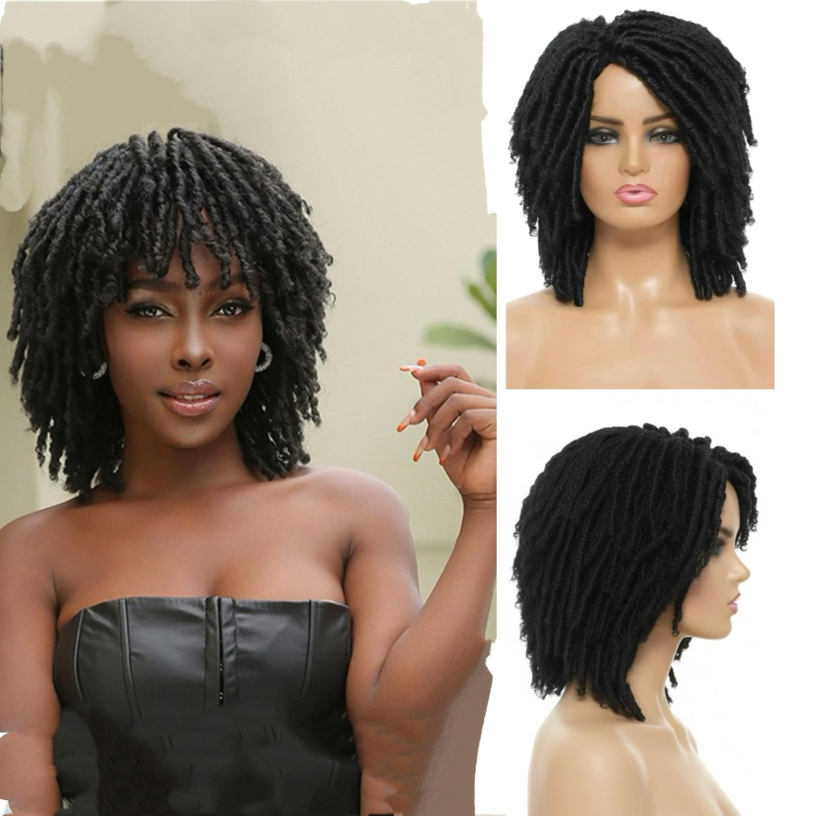 Short Dreadlock Wig Synthetic Afro Twist Braided Full Machine Made Glueless