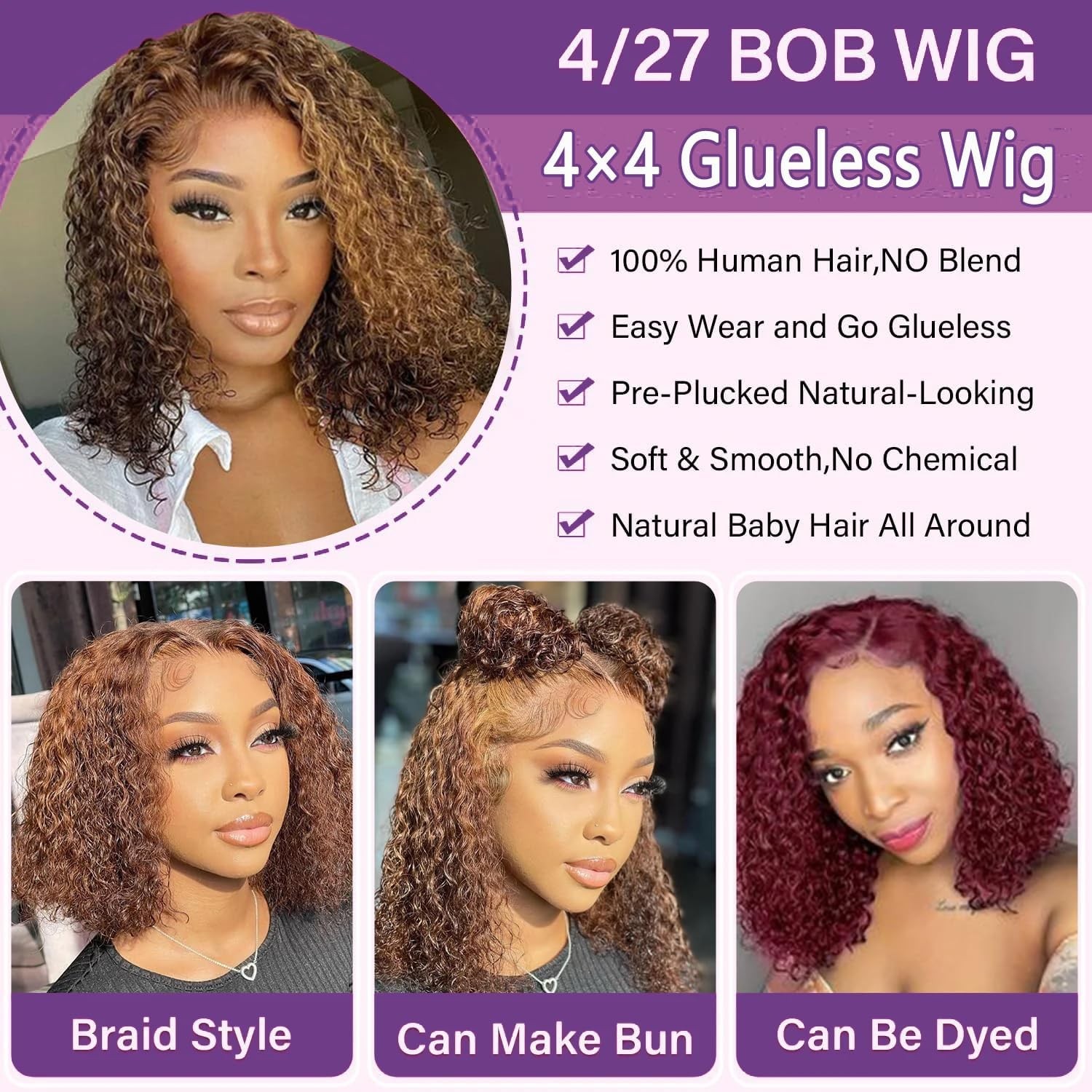 Glueless Wigs Human Hair Pre Plucked Pre Cut 4/27 Highlight Ombre Honey Blond…