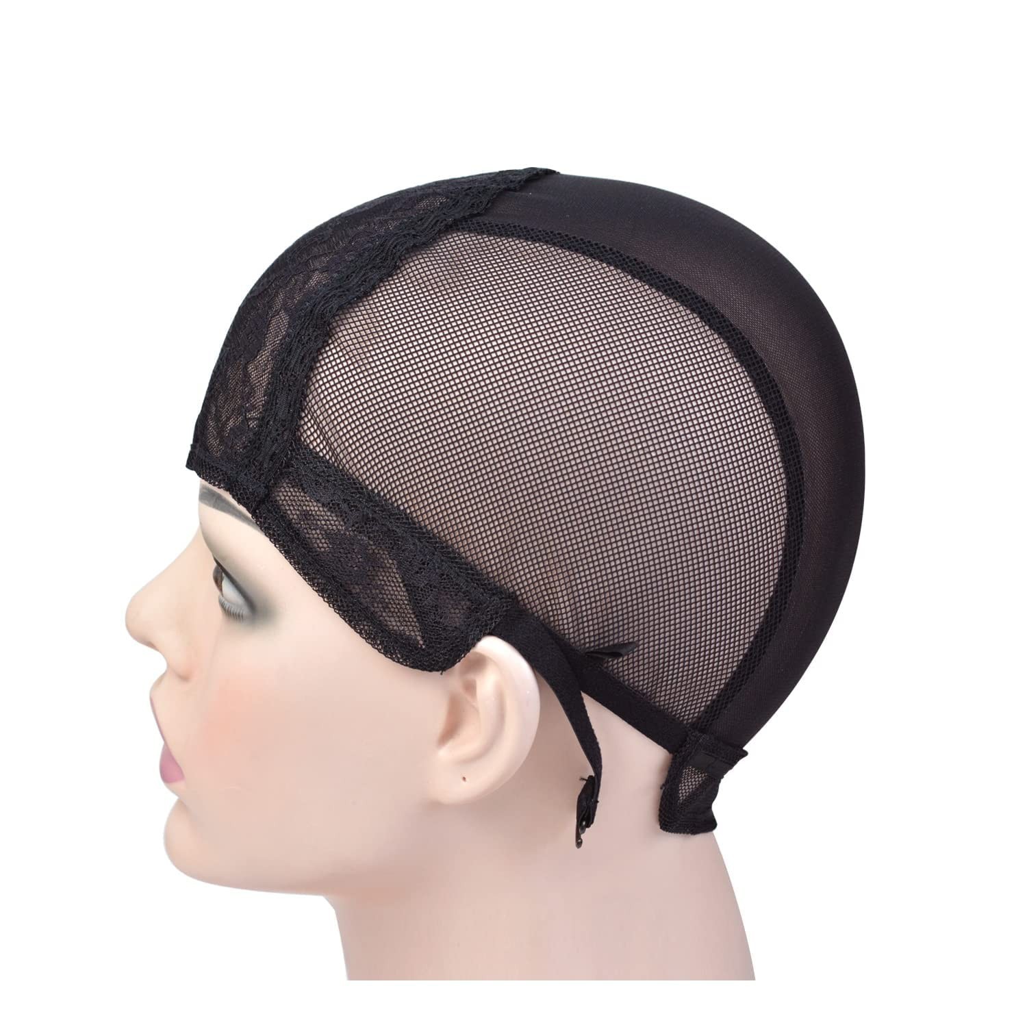 2 Pcs Black Double Lace Wig Caps with Adjustable Straps Swiss Lace Hairnet on…