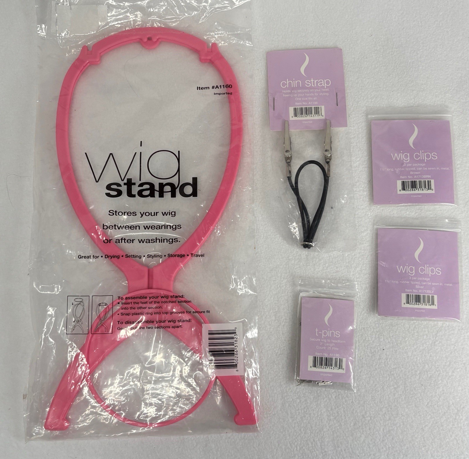 Wig Accessory Lot Stand T Pins Clips Chin Strap