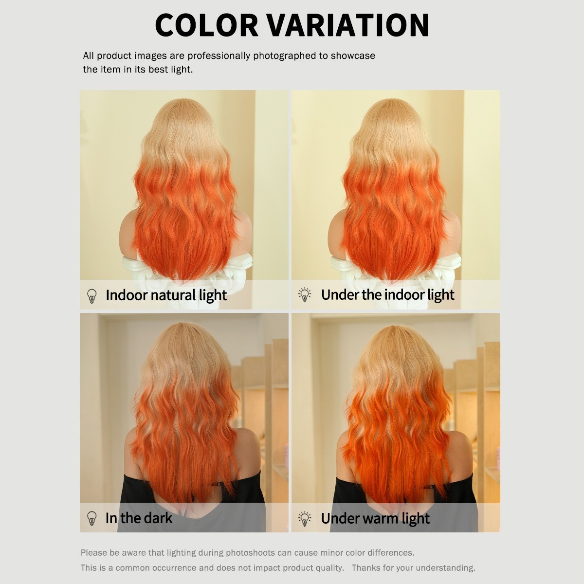 53cm 20in color medium-length wavy long hair with orange faux eight-shaped bangs