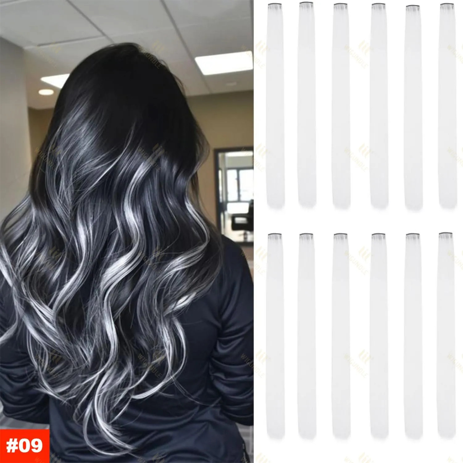 22Inch Synthetic Clip In Hair Extensions Straight Rainbow Colors High Temp