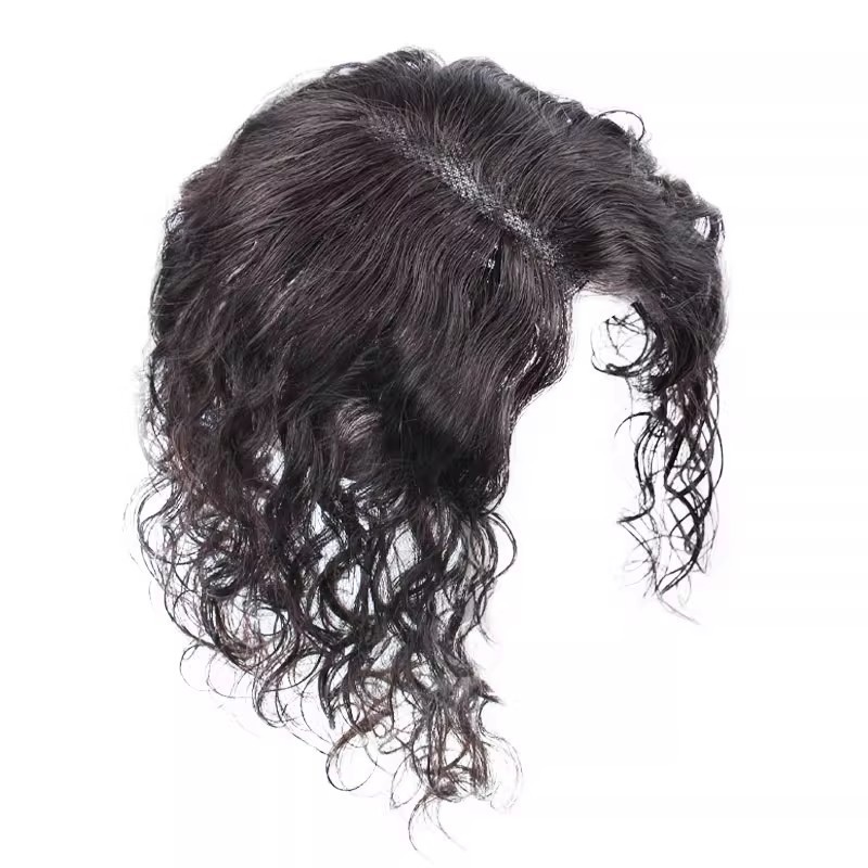 Fluffy Curly Wavy Real Human Hair Mono PU Topper Wiglet Replacement For Women