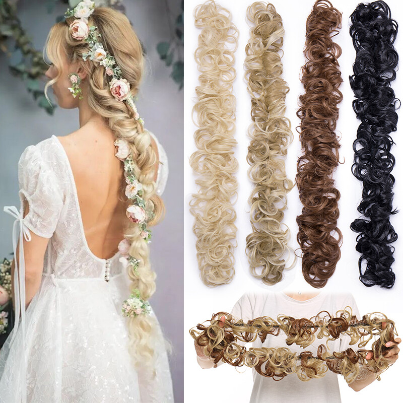 Long Curly Messy Bun Piece Scrunchie Updo Thick Hair Extensions Real As Human US
