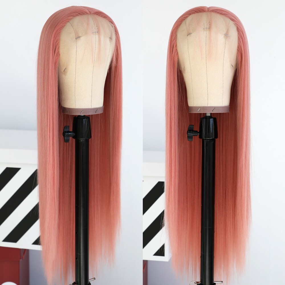 Pink Lace Front Wigs Long Straight Hair Heat Resistant Glueless Pre Plucked Soft