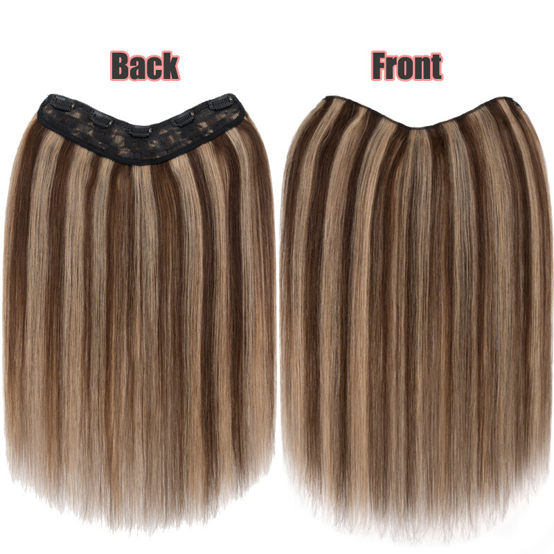 V-Shape Clip In Human Hair Extensions One Piece Weft 3/4 Full Head Thick 16″-20″