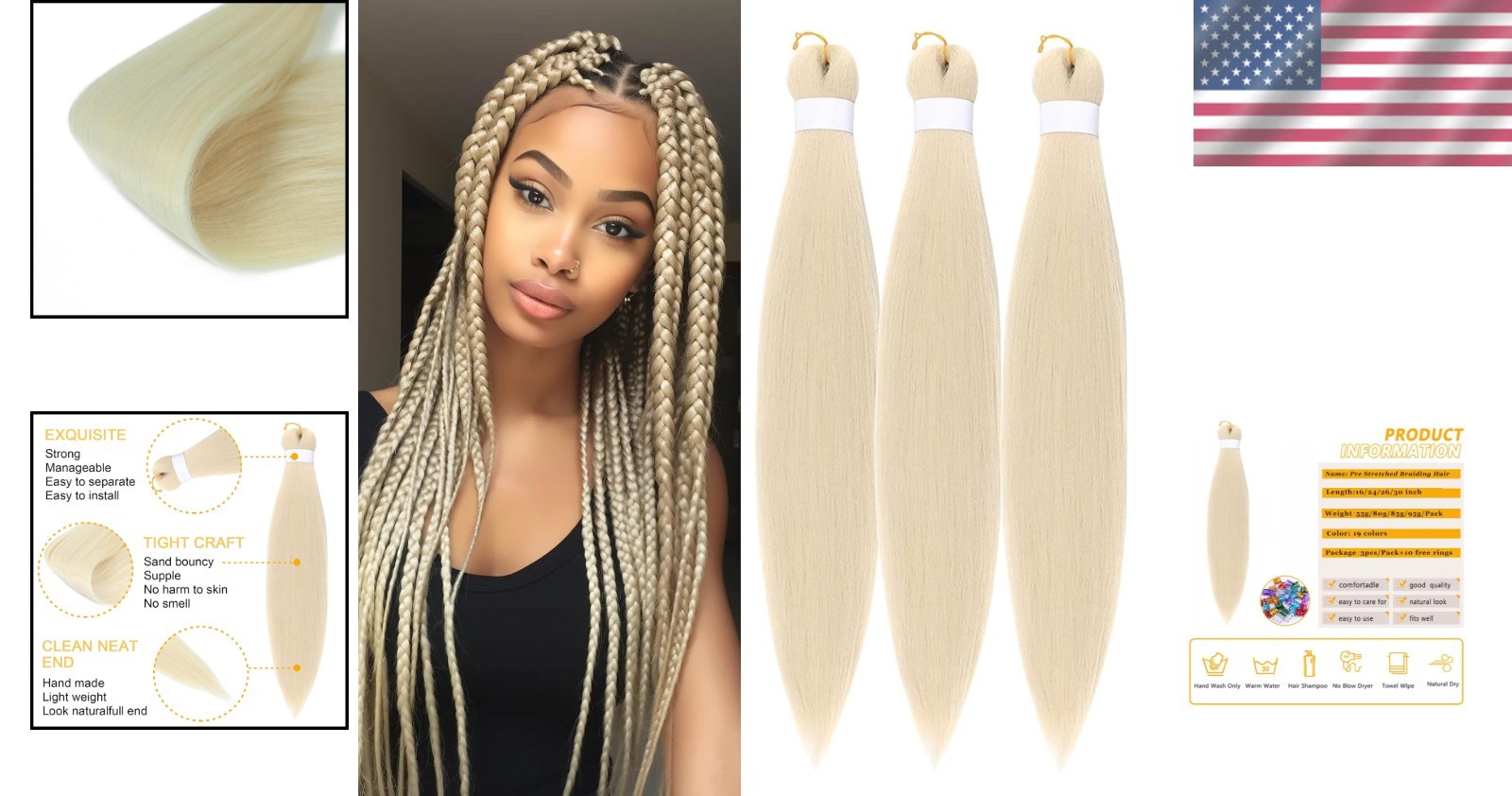 24 inch Pre-Stretched Knotless Braids in Blonde, 3 Pack – Effortless Elegance