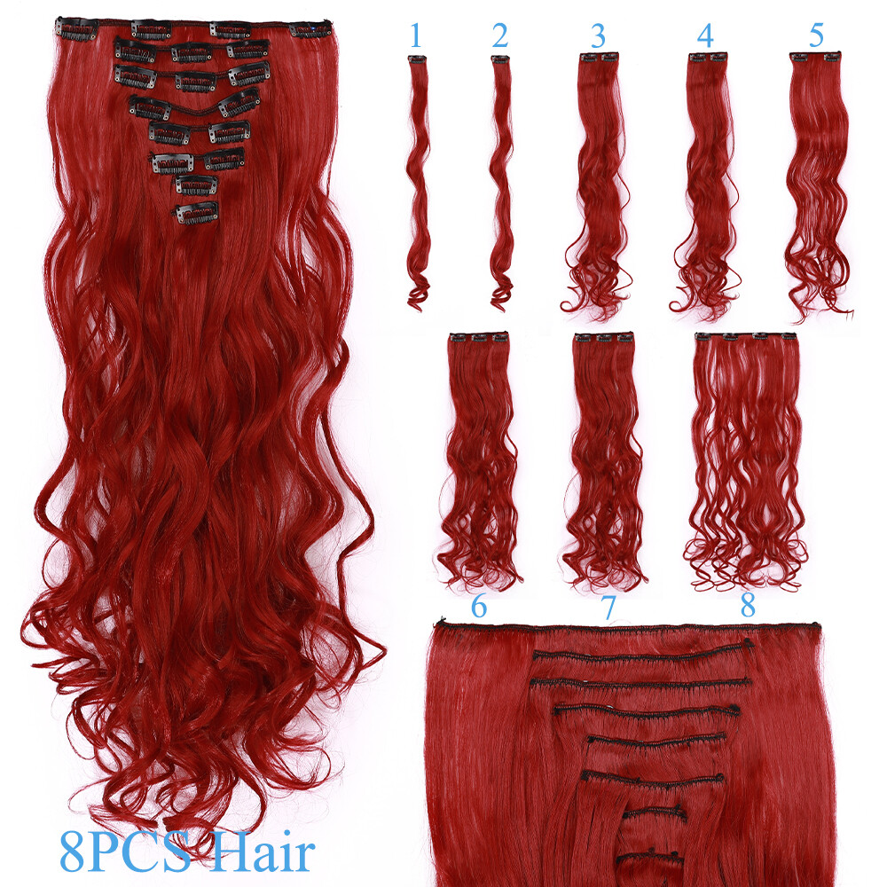 Clip In Hair Extensions Synthetic Hairpiece Balayage Ombre Full Head 8 PCS/set
