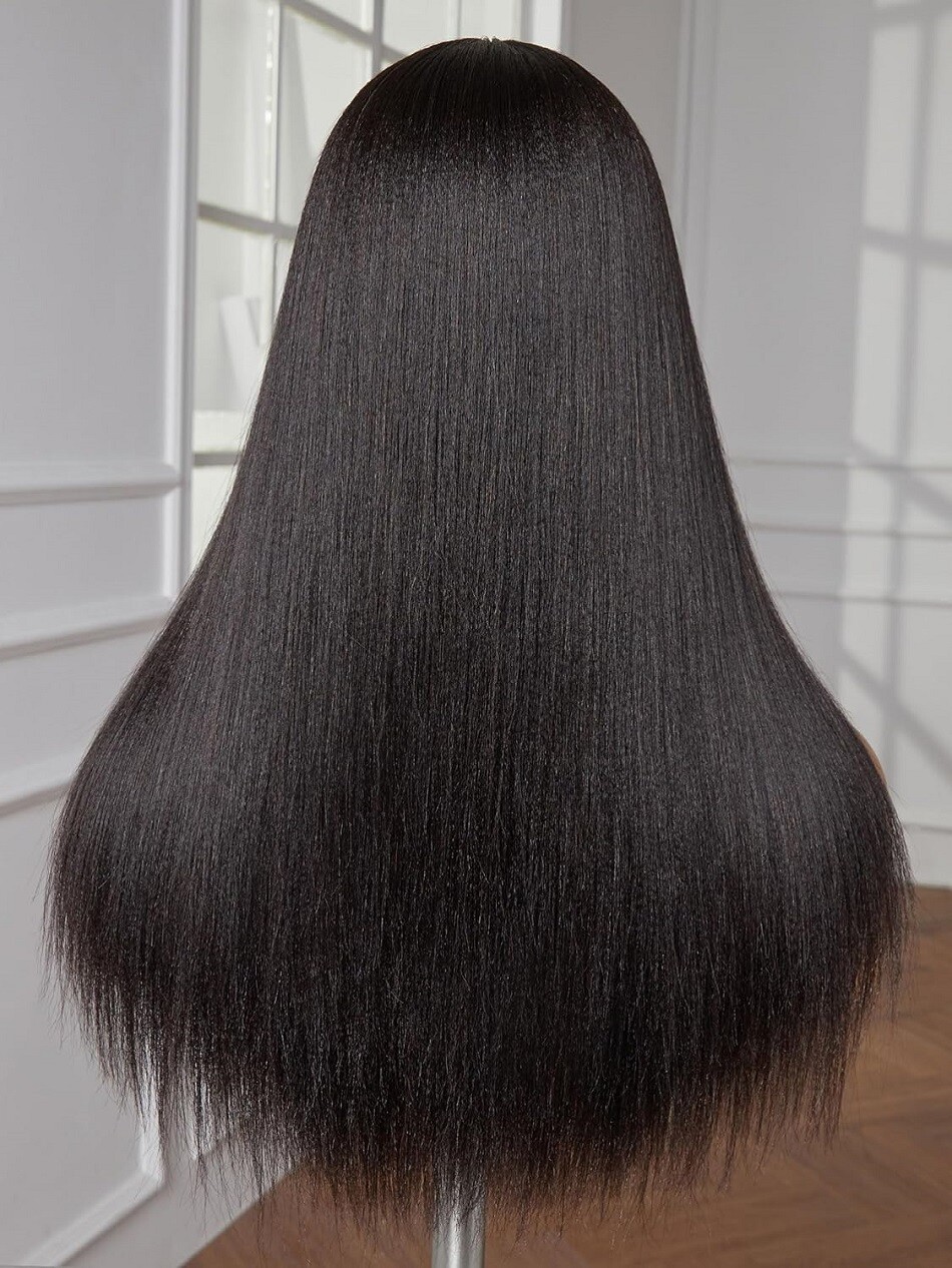 Light Yaki Human Hair Scalp Top Full Machine Made Wigs with Bangs Black Women