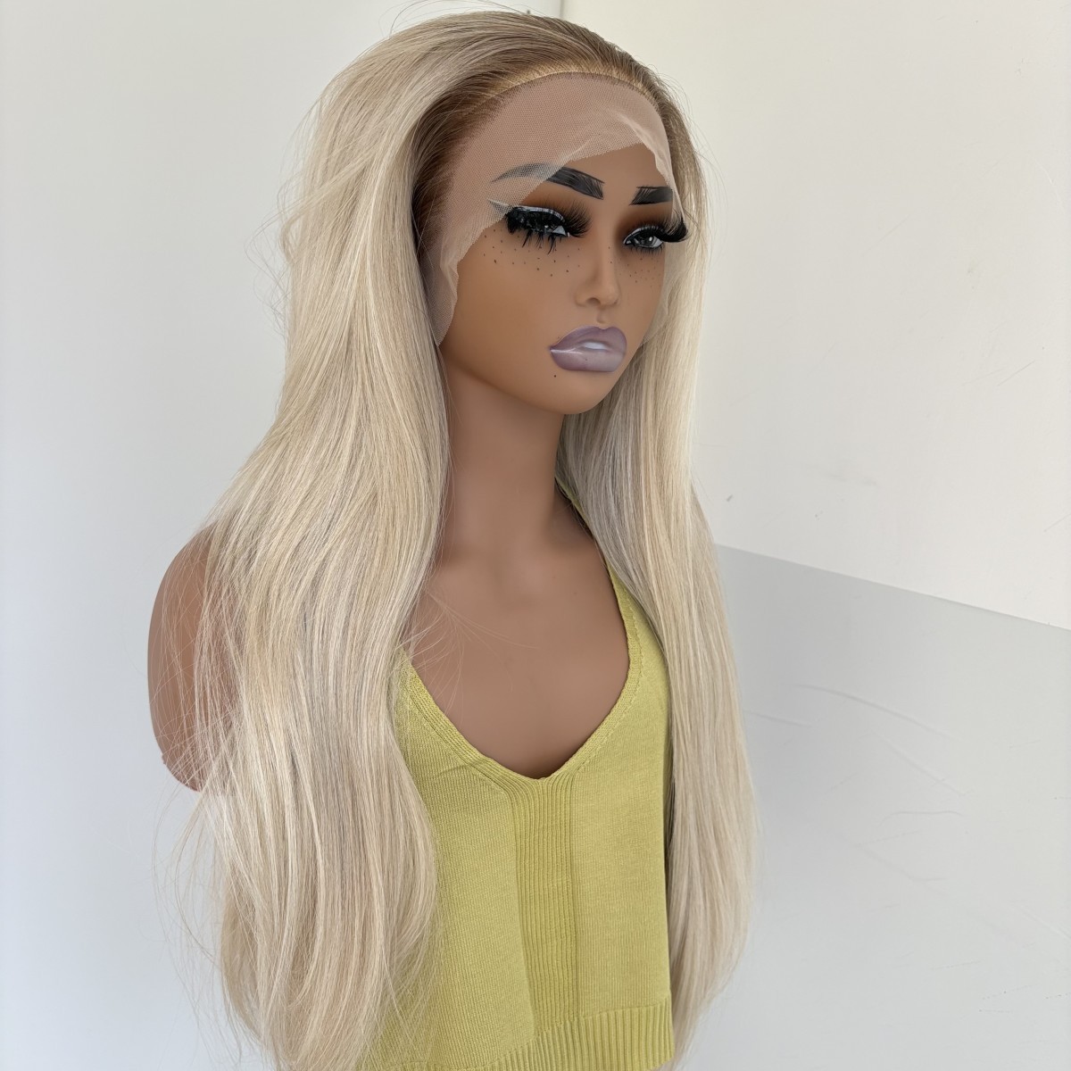Long Straight Highlight Blonde Women Lace Frontal Wig Synthetic Hair