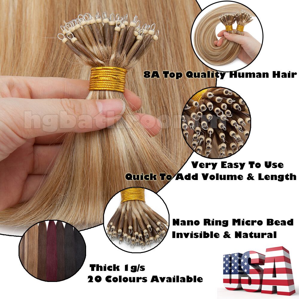 CLEARANCE Nano-Ring Tip Remy Human Hair Links Rings Loop Extensions 1g Bead L002