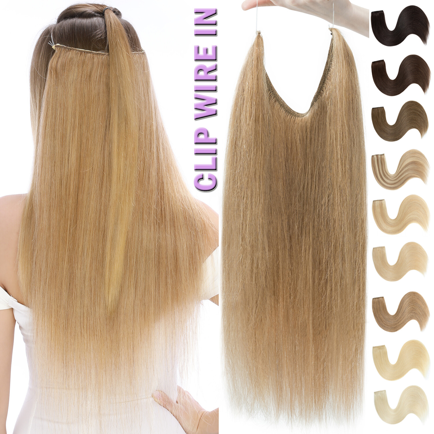 Real Hair Extensions Clip In One Piece Wire In Headband Crown Remy Human Hair US