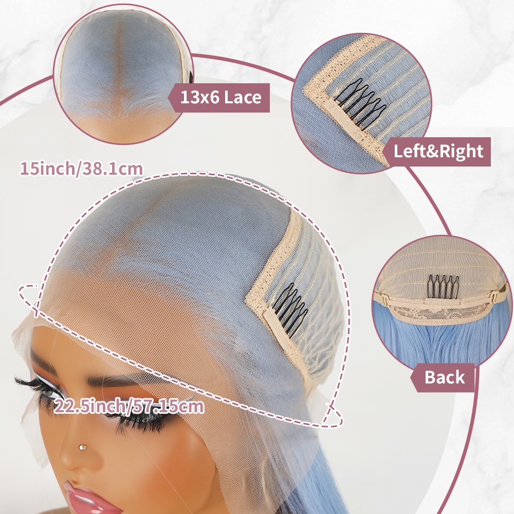 13×6 Long Silky Straight Blue Hair Lace Front Wigs Women Party Natural Hairline