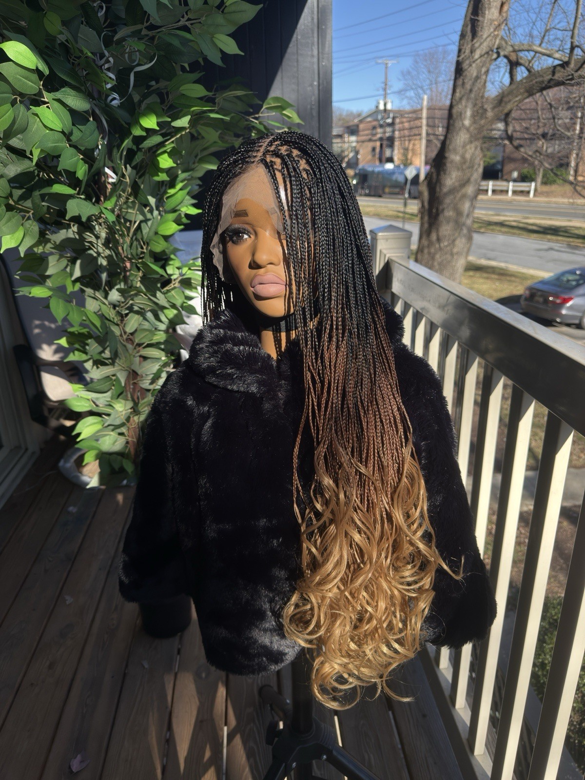 Long Braided Curly Wig for Women | Black Brown Blonde Ombre | Fashion Hairpiece