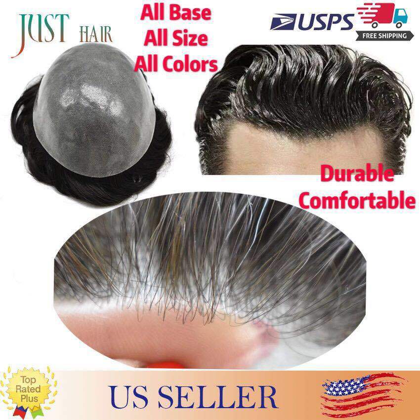 Invisible Thin Skin Mens Toupee Remy Hair Replacemen Poly Hairpieces System PAPY