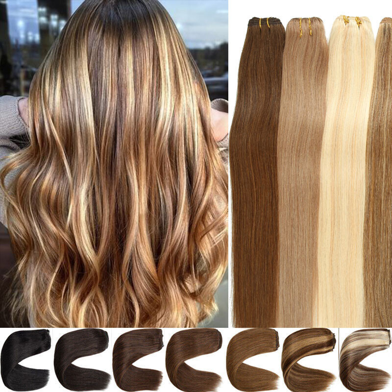 Weft Human Hair Extensions Sew in Wefts Premium Remy Hair Weave Full Head 100gr