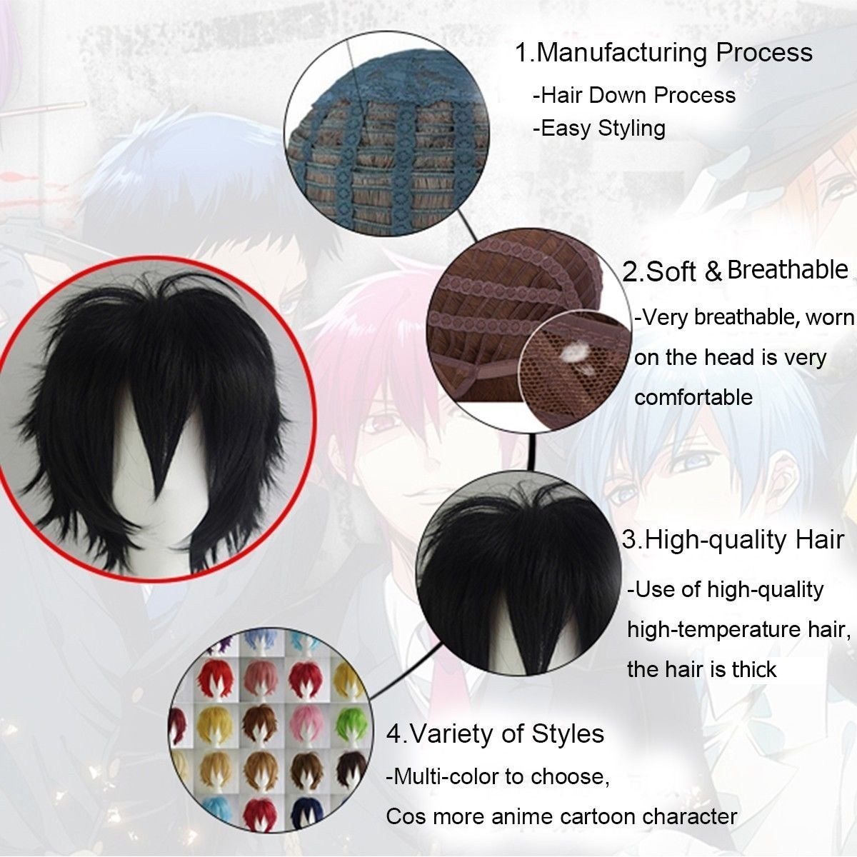 Short Synthetic Straight Wigs, Unisex Cosplay Fashion Fluffy Wigs for Men & W…