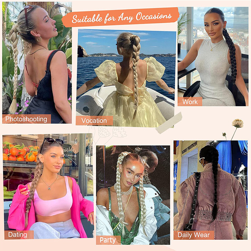 Braid Ponytail Long Wrap on Pony Tail Braids Hair Extension Thick Real AS Human