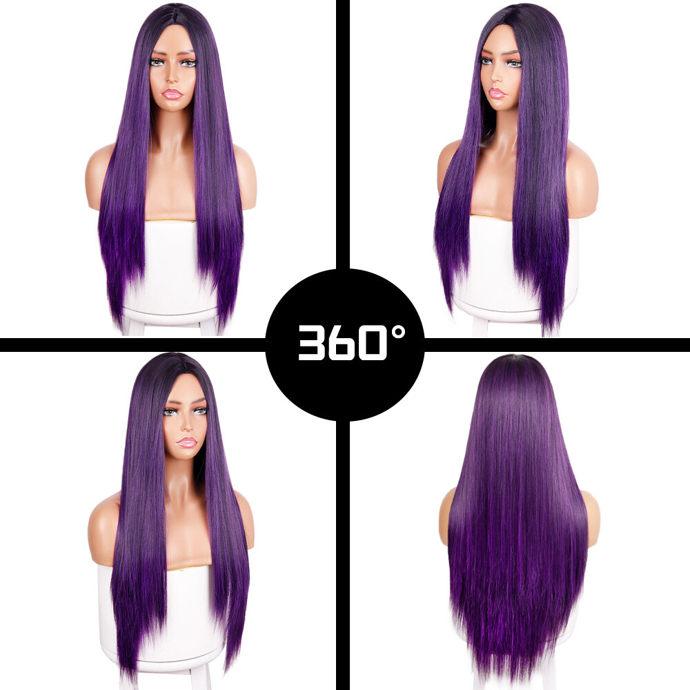 Long Straight Ombre Dark Purple Lace Front Wigs 4×2 Lace Synthetic Cosplay Party