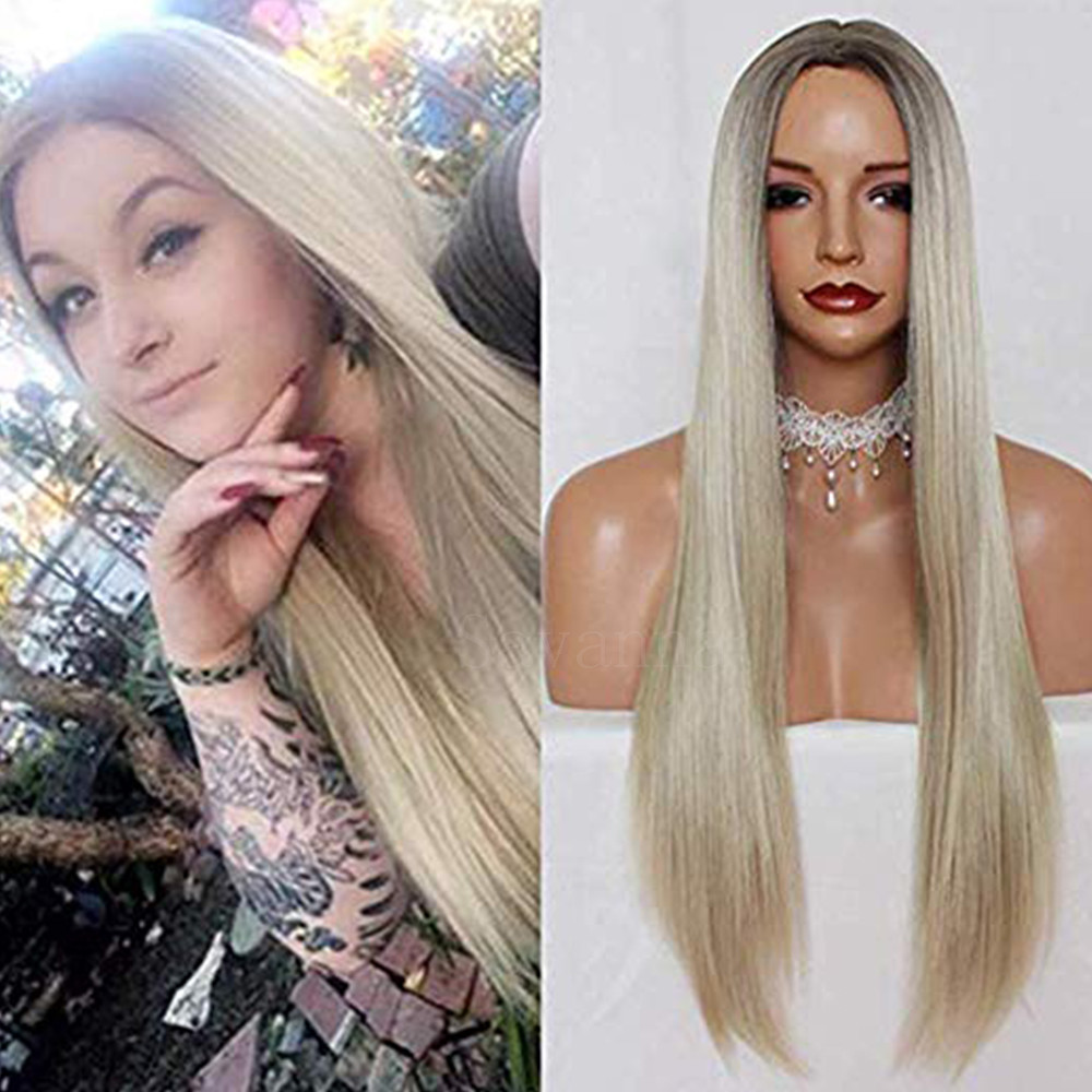 Women’s Ombre Blonde Glueless Natural Straight Heat Resistant Synthetic Hair