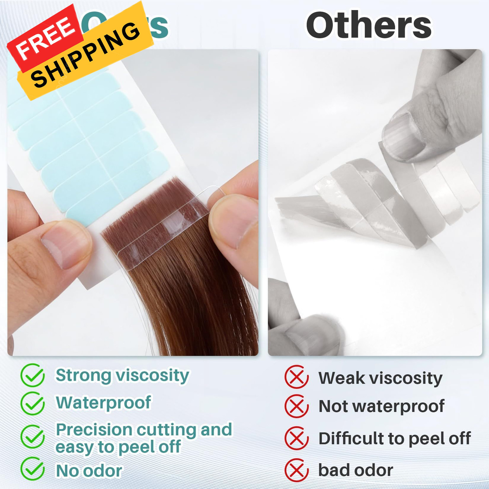 RAQEHO 144Tabs Hair Extension Tape – Strong Hold Invisible 4cm x 0.8cm