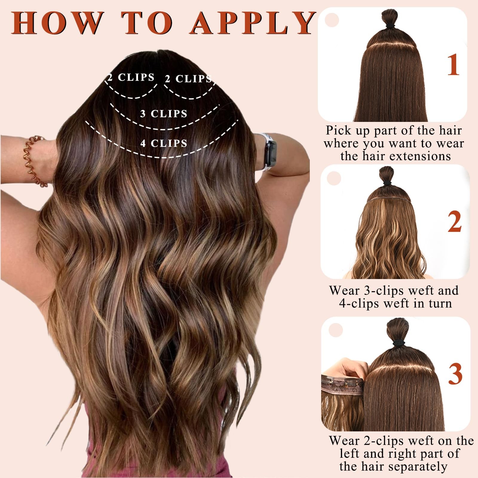 Clip in Curly Hair Extensions 4PCS Long Wavy Synthetic Thick Hairpieces with …
