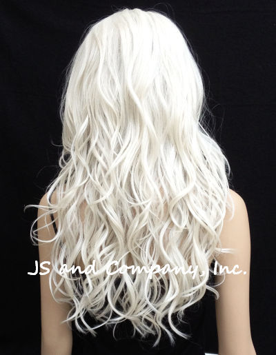Long Loose wavy HEAT SAFE Human hair Blend WIG bangs White wnta 60