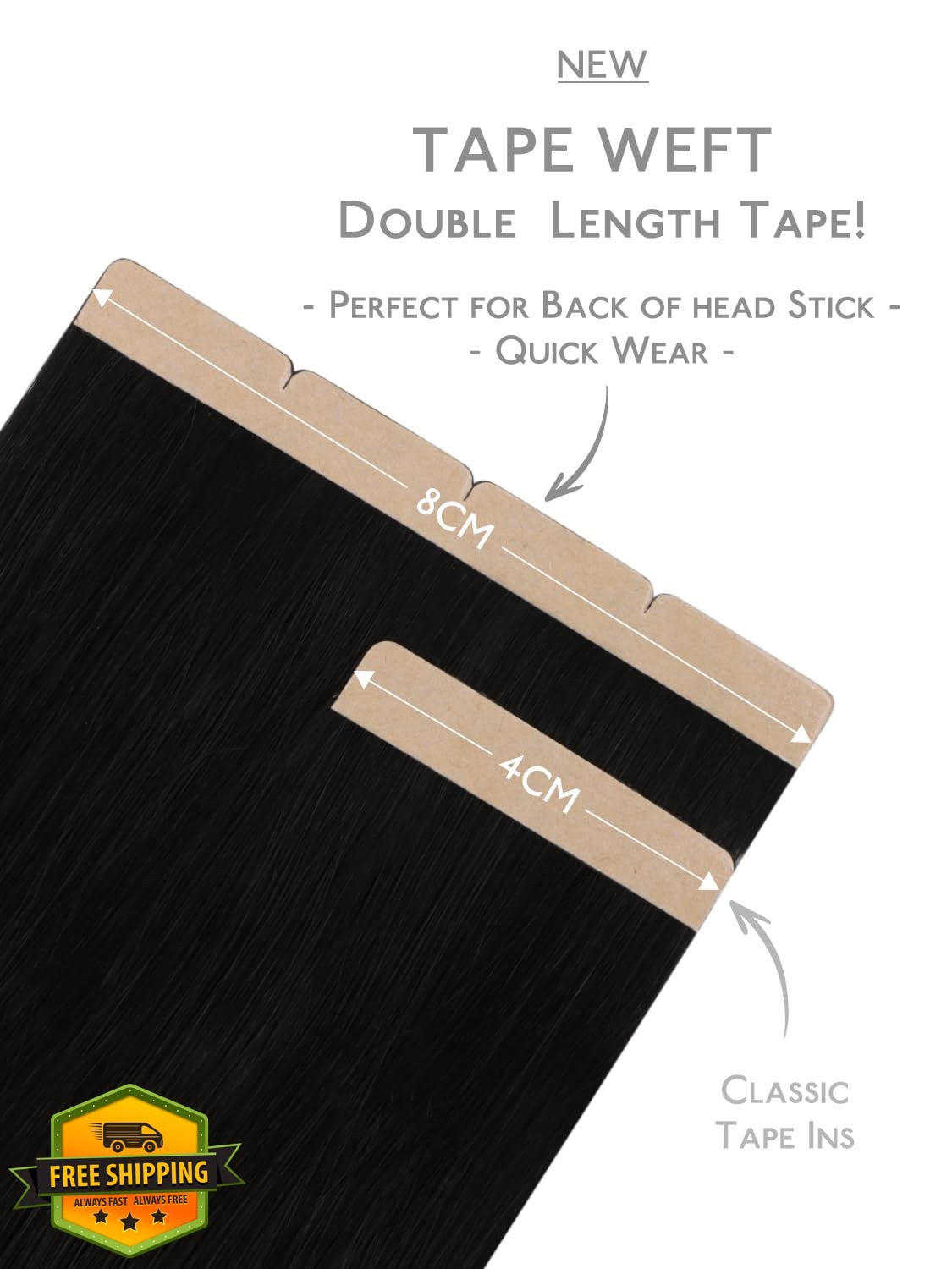Wennalife #1 Jet Black Tape Hair Ext 18 Inch 10pc