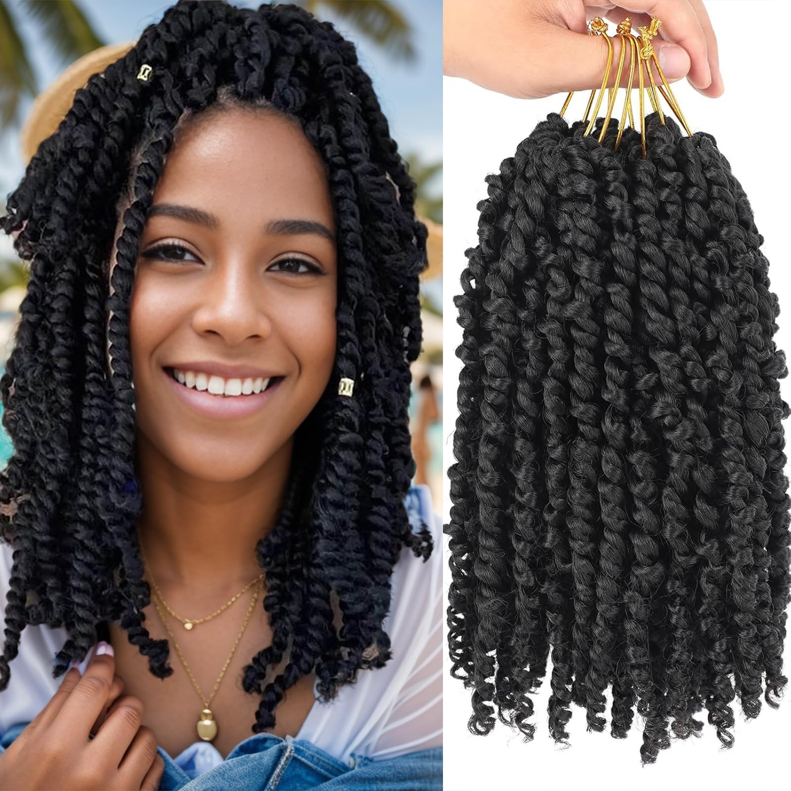 Passion Twist Crochet Hair 10 Inch 6 Packs Pre-Twisted, Pre-Looped, Wavy, Cur