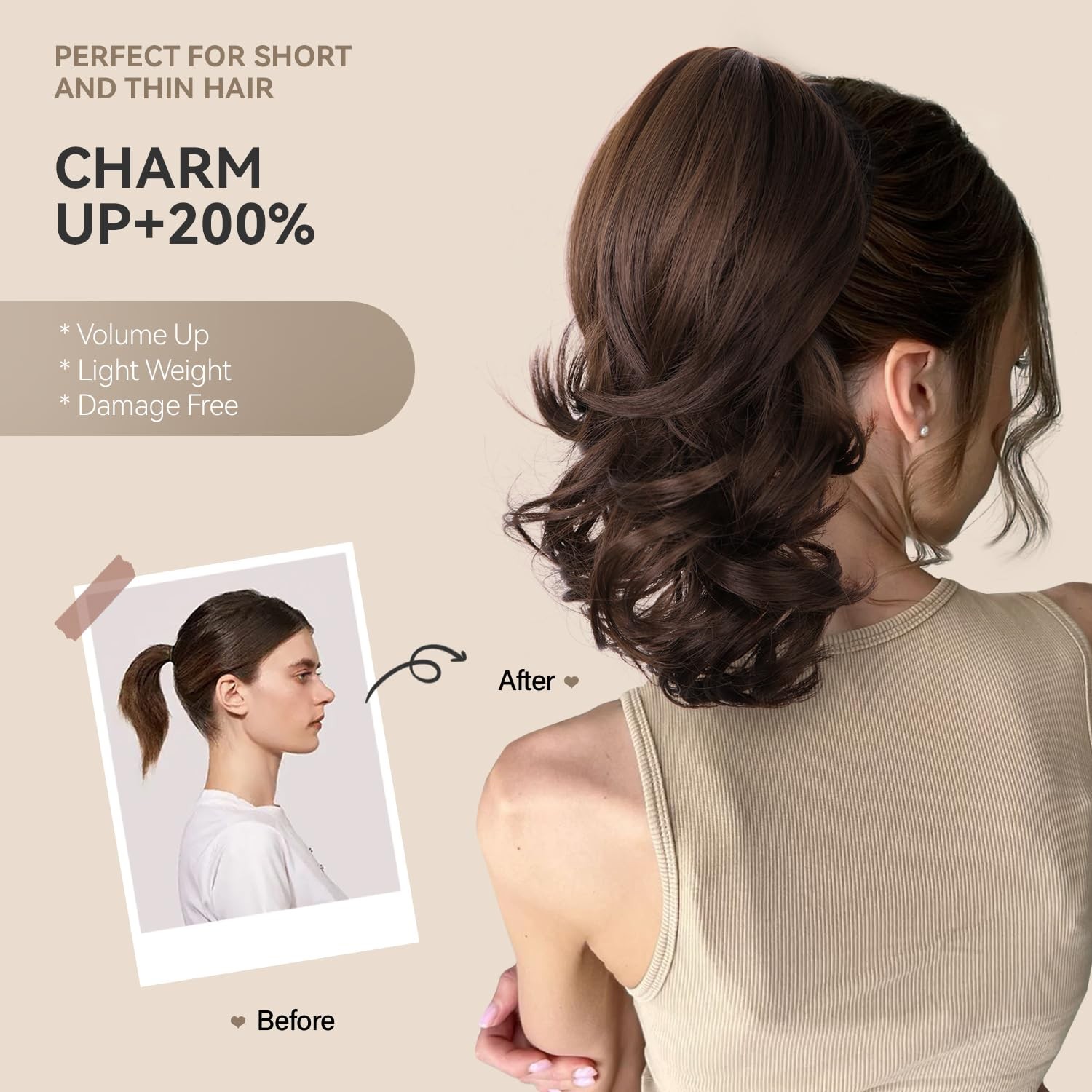 ZQIAN BEAUTY 14 Inch Ponytail Extension – Clip in 14 Inch, Chocolate Brown
