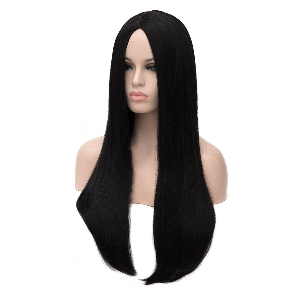 28″ Long Straight Natural Black Women Wednesday Addams Costume Morticia Wig