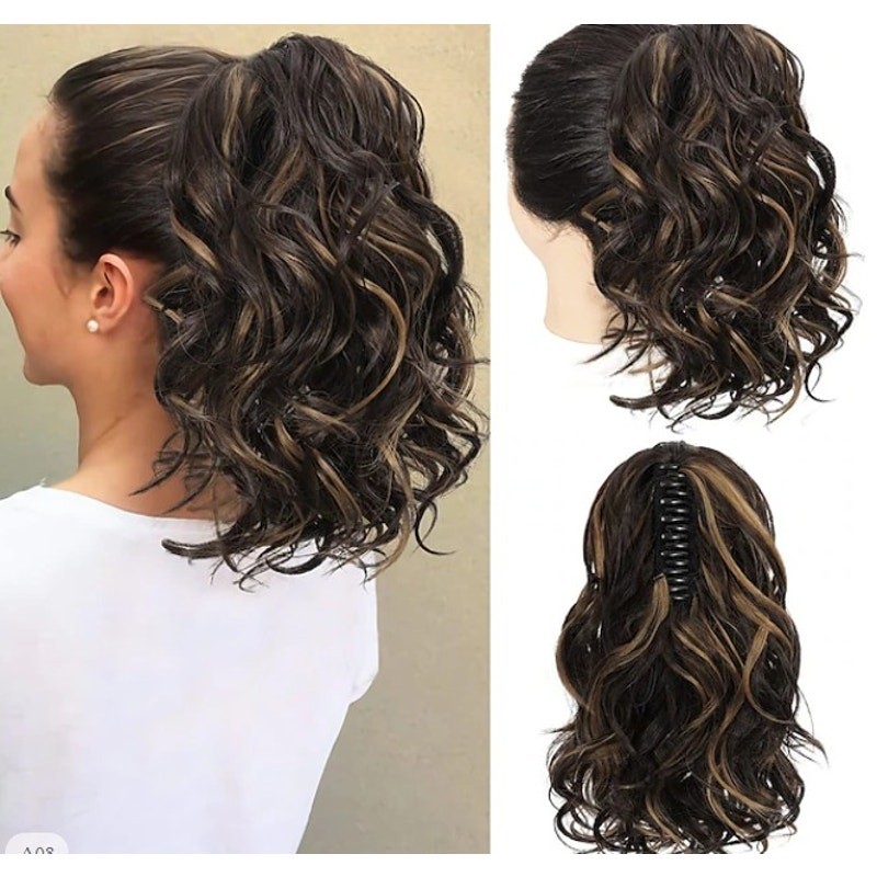 Wavy Ponytail Clip Hair Extension Dk Golden Brown Fancy Wedding Party Glamor