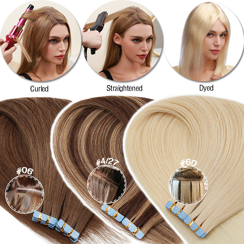 60pcs American Skin Weft Tape In Hair Extensions Full Head 100% Remy Human Hair