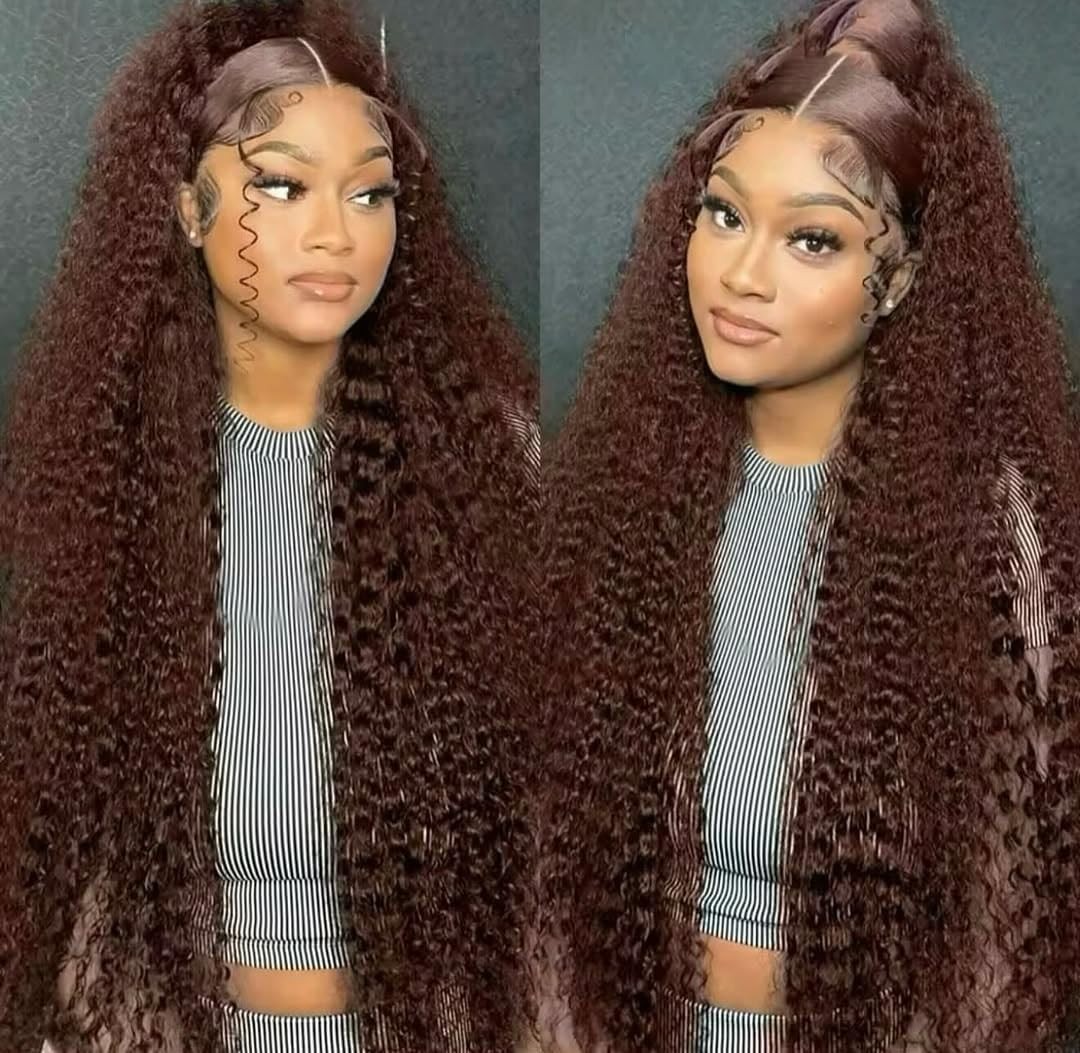 Qiikota 20 Inch Chocolate Brown Deep Wave Lace Front Wigs Human Hair Pre
