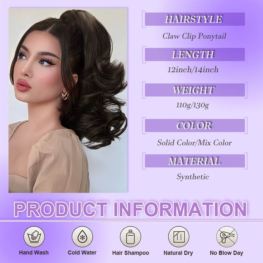 14″ Short Claw On Ponytail Hair Extensions Natural Clip Pony Tail Thick As Human