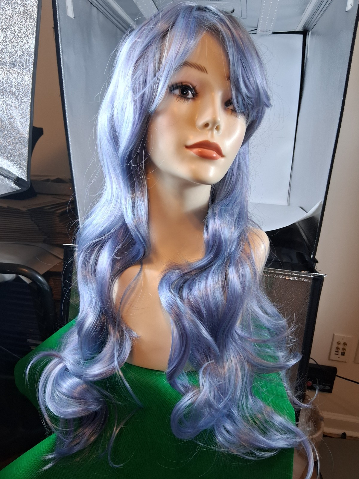 Long curly wave synthetic wig with blunt bangs heat resistant fiber full wig