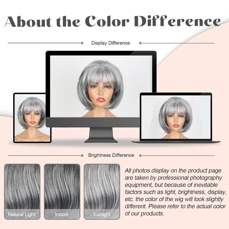 Womens Grey Wig Gray Layered Short Beanie Hairpiece Universal Brown Cosplay Wigs