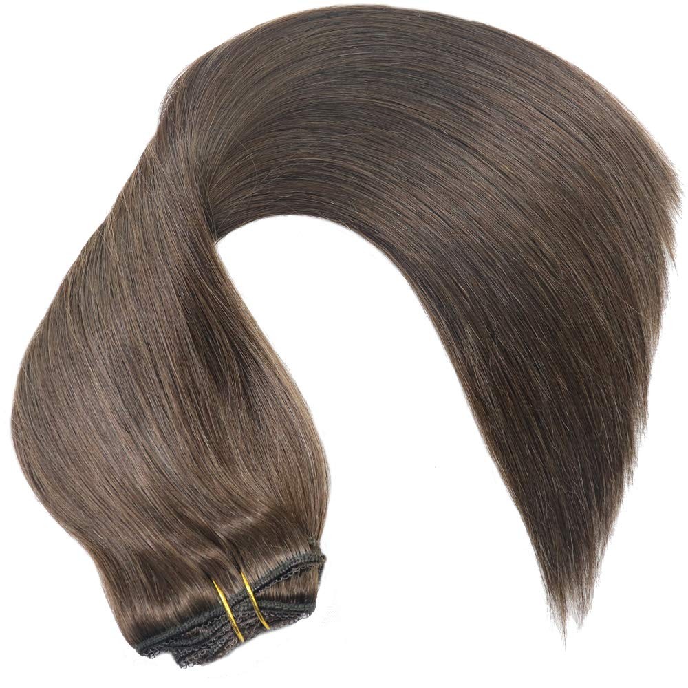 Real Human Hair Lace Clip In Hair Extensions Thick Ends 20inch 120g Color Dar…