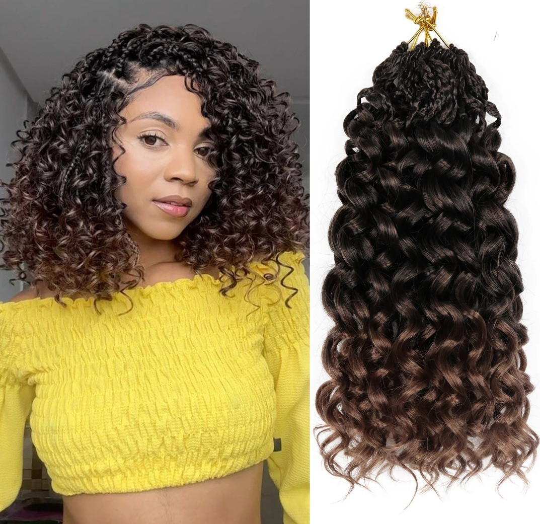 Pre-Looped Synthetic Curly Hair Extensions Heat Resistant Black/Brown 11-20in