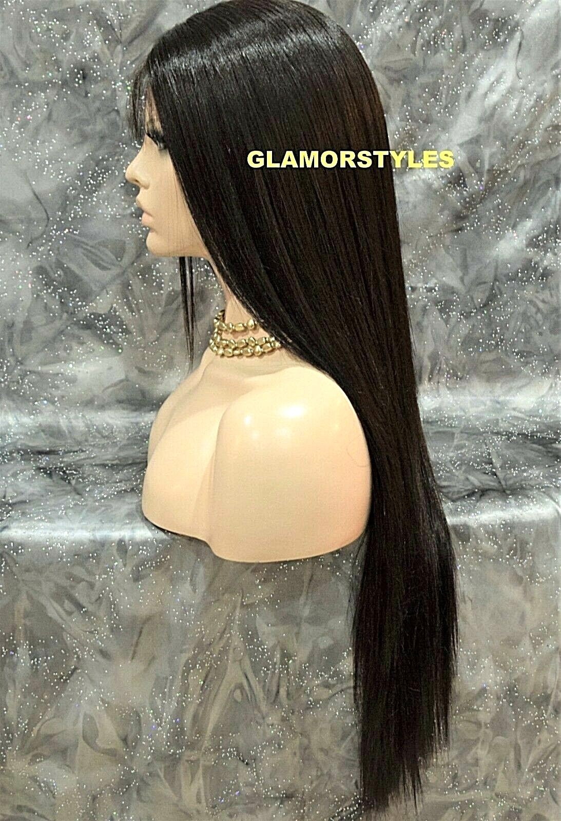 LACE FRONT FULL WIG LONG STRAIGHT LAYERED MIDDLE PART JET BLACK #1 HEAT OK