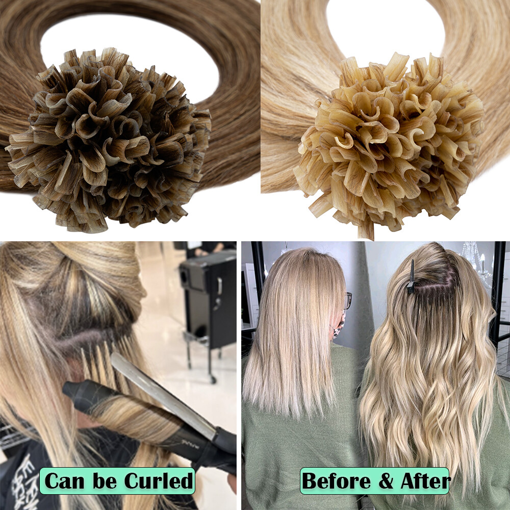 Fusion U Nail Tip Keratin Human Hair Extensions Remy Pre Bonded Glue 100G 12-24″