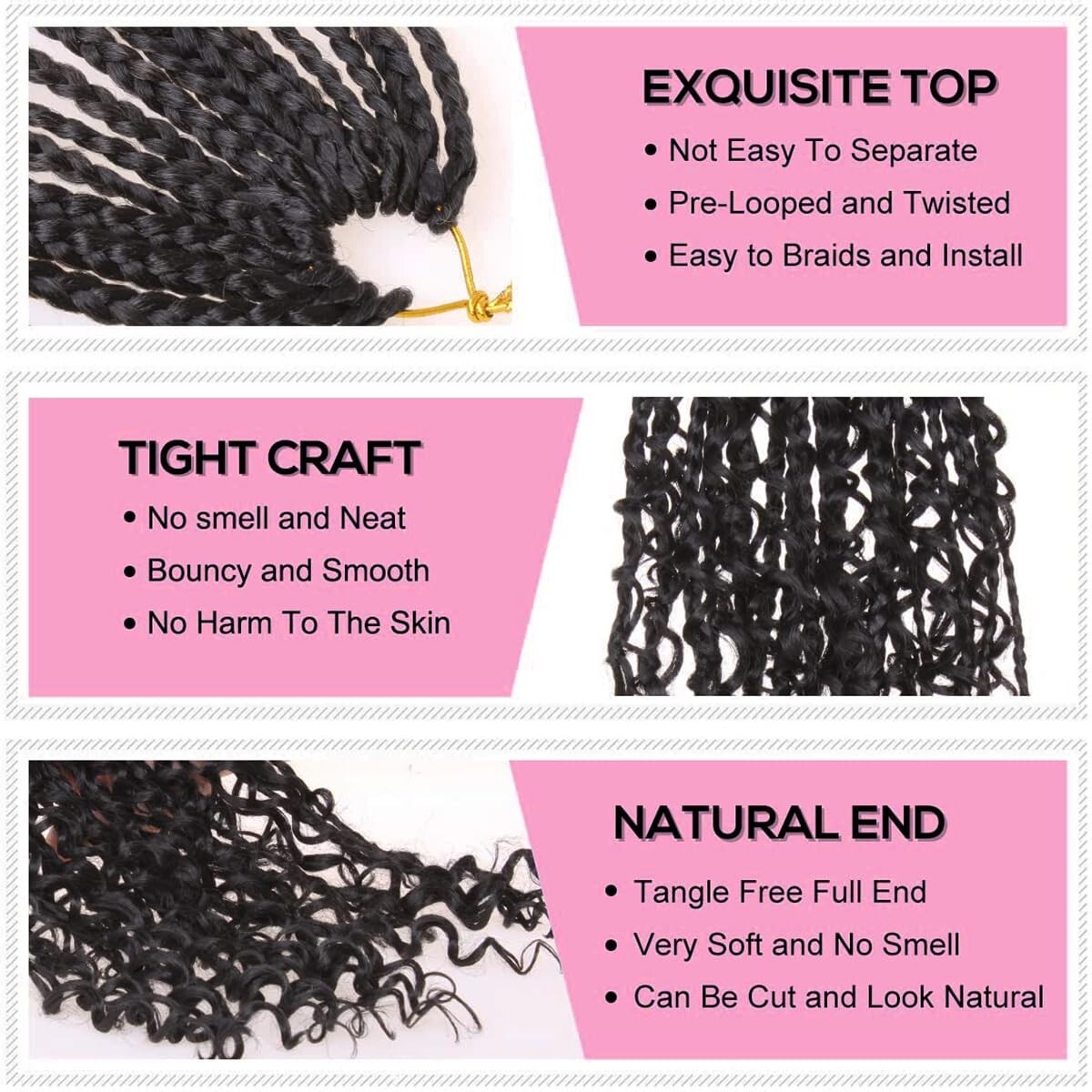 COOKOO 24 Inch Goddess Box Braids Crochet Hair 8 Pack Bohemian Hippie Box Braids