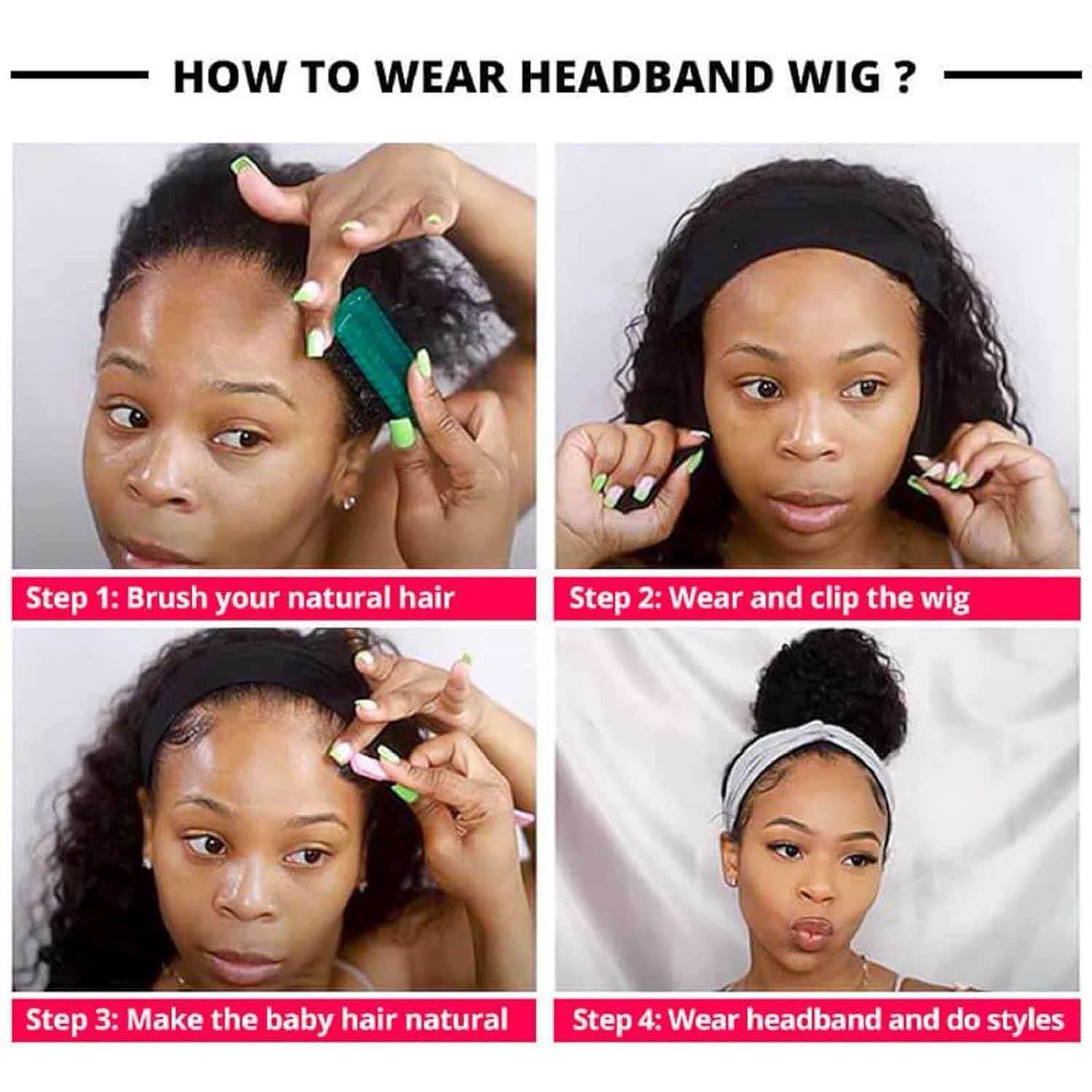 14″ Kinky Curly Headband Wig for Women Black Heat Resistant Synthetic Cosplay
