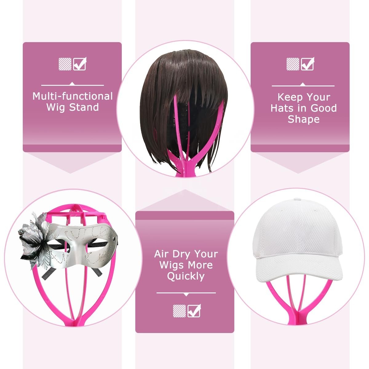 Durable Hot Pink Wig Holder – 3 Packs, Perfect for Travel & Organization