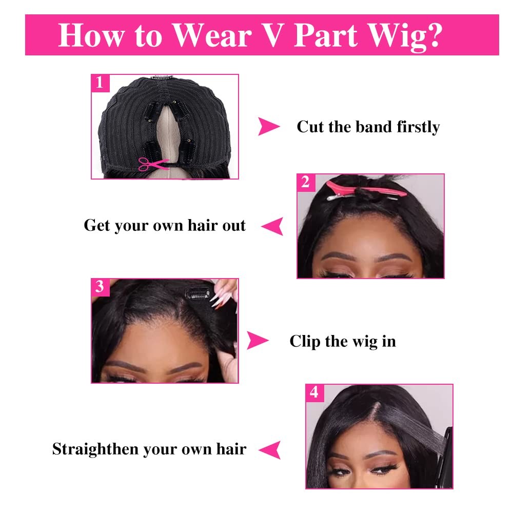 Amznlady 250 Density V Part Wig Human Hair Drawstring Straight Brazilian Virgin
