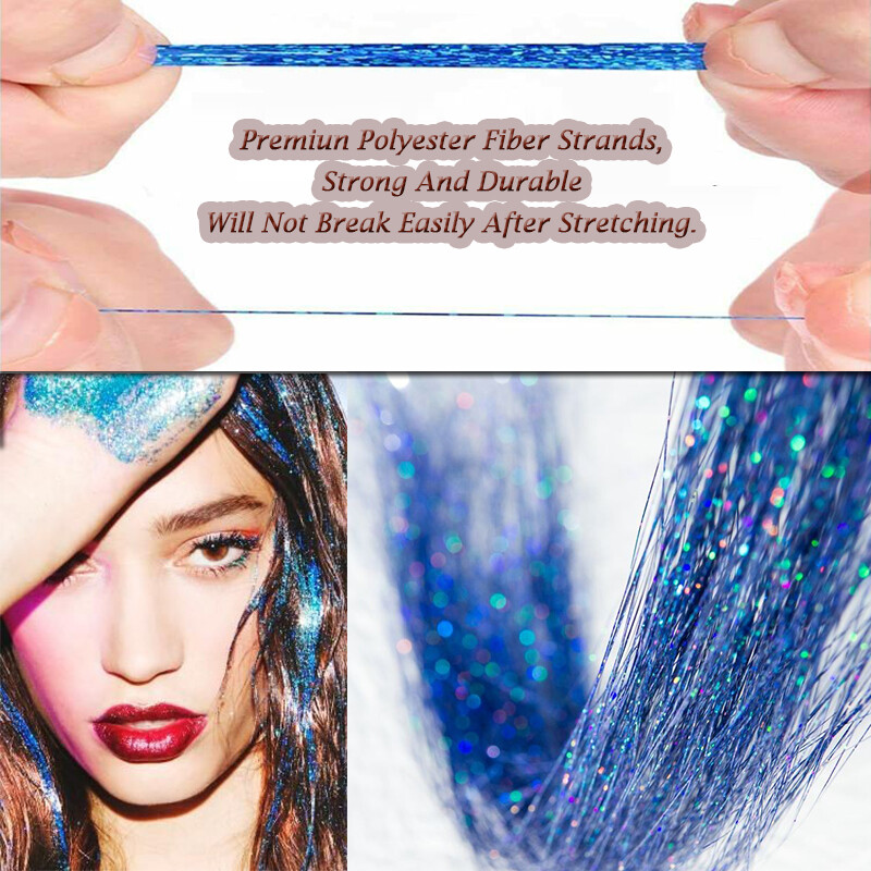47In Hair Tinsel 4400Strands 12 Colors Sparkling Holographic Extensions Glitter