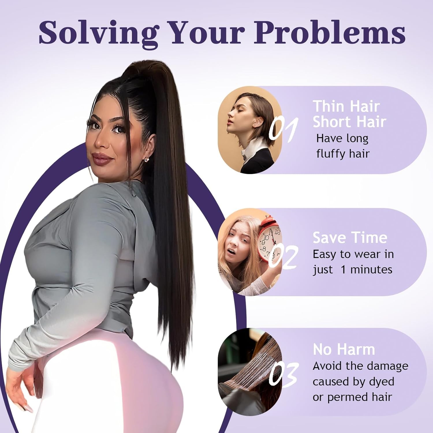CLEARANCE Ponytail Hair Extensions Claw Clip In Long Hairpiece as Human Straight